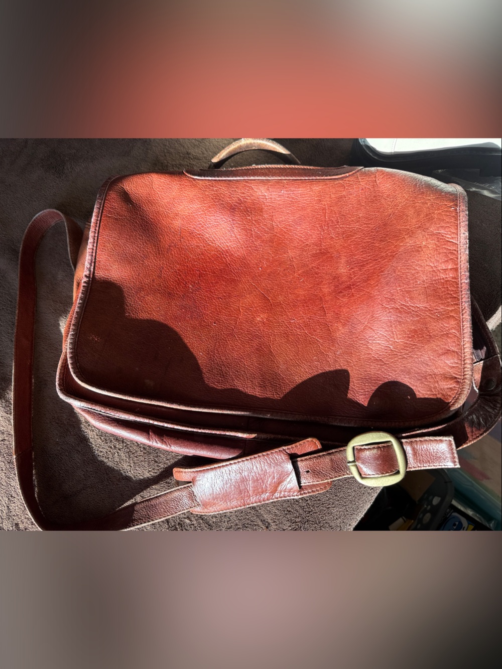 HOBO Leather Laptop Messenger Bag in Chestnut